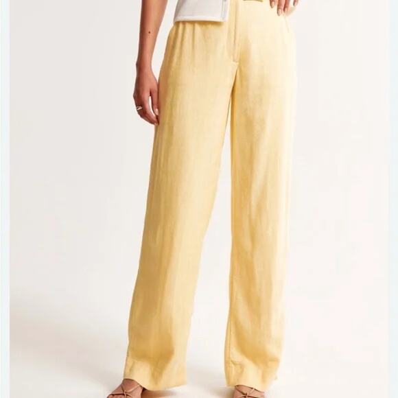 Abercrombie & Fitch SZ 31 US 12 Linen-Blend Tailored Straight Pant Butter Yellow - Picture 1 of 14